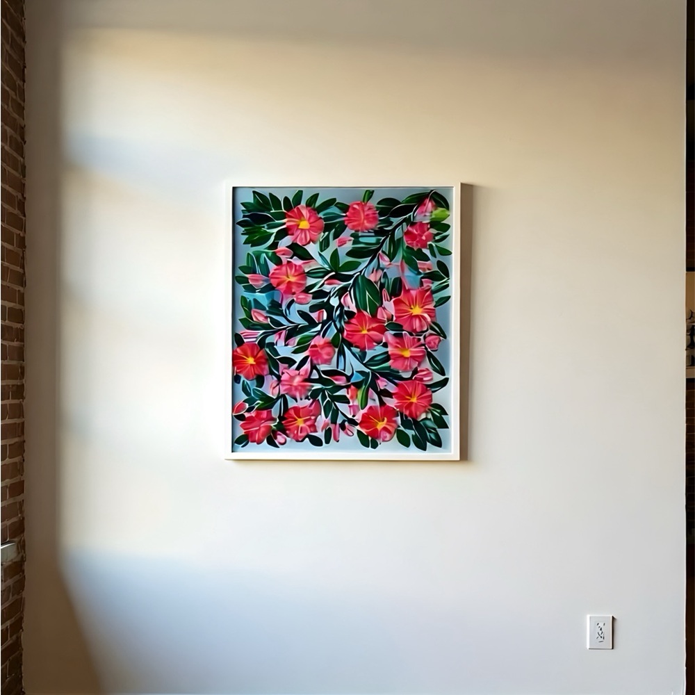 3D Floral Canvas Art with Pink and Green Design Original Hand Painted Certified - Picture 3 of 5